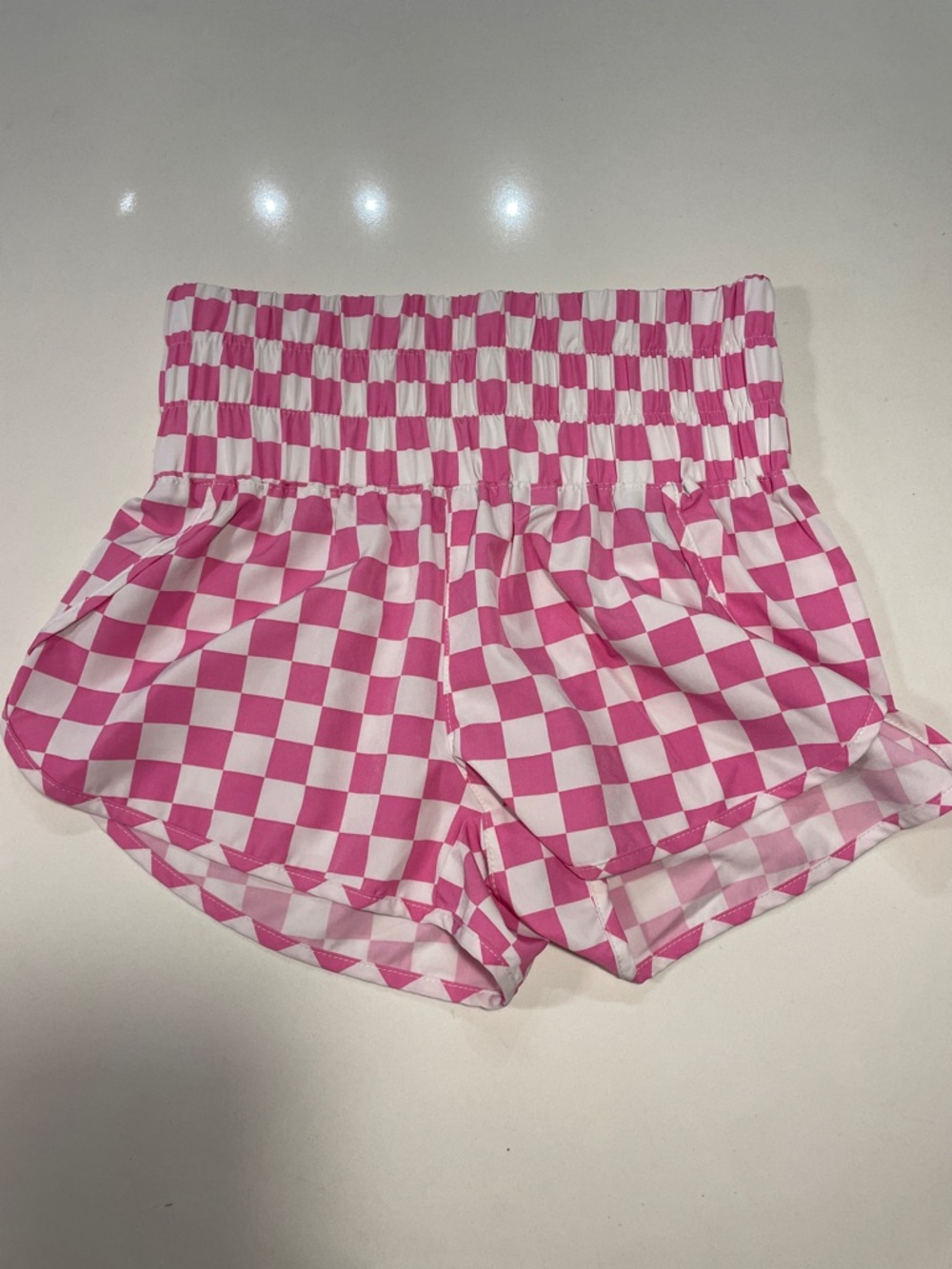 Pink Checkerboard High-Waist Women’s Shorts